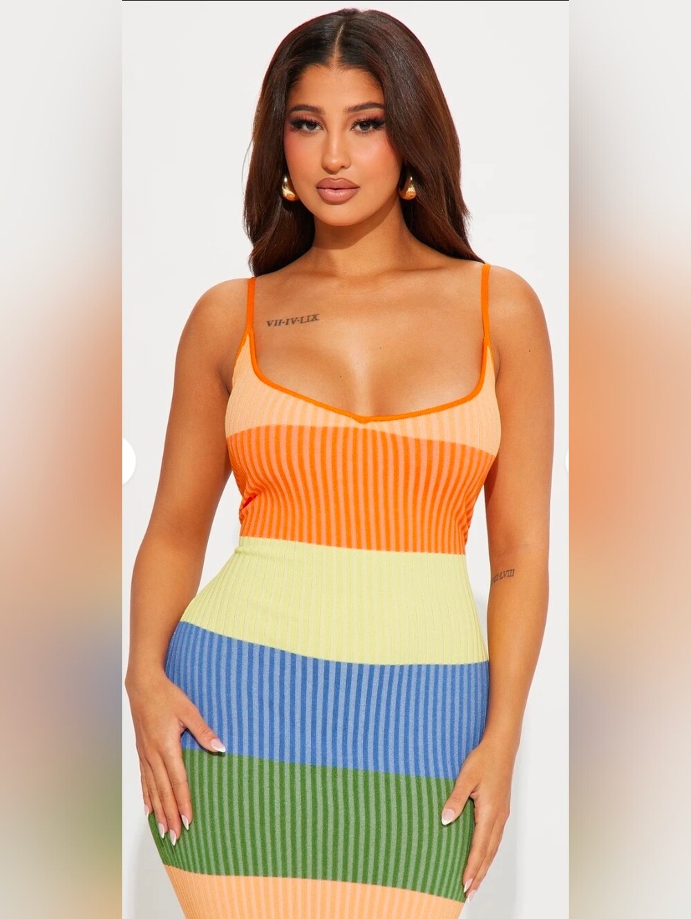 Colorblock Ribbed Knit Spaghetti Strap Dress